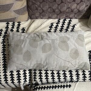 Neutral Gray Decorative Lumbar Pillow with Leaf Pattern - Brand